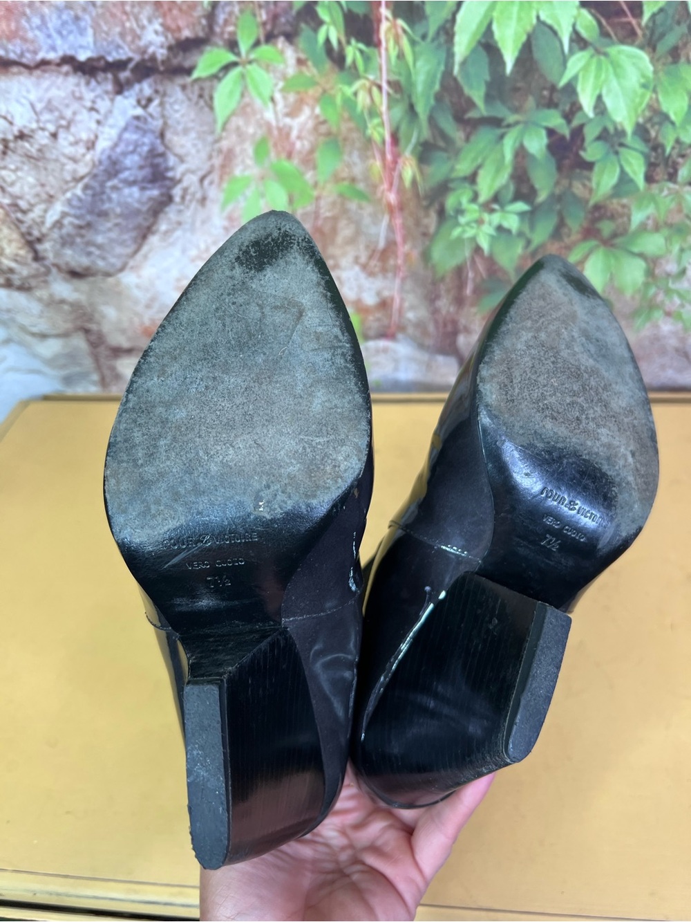 POUR LA VICTOIRE Charcoal Patent Leather Minimalist Luxury Ankle Boots, 7.5 - Picture 9 of 15